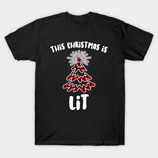 This Christmas is Lit Buffalo Plaid Holiday Pun T-Shirt